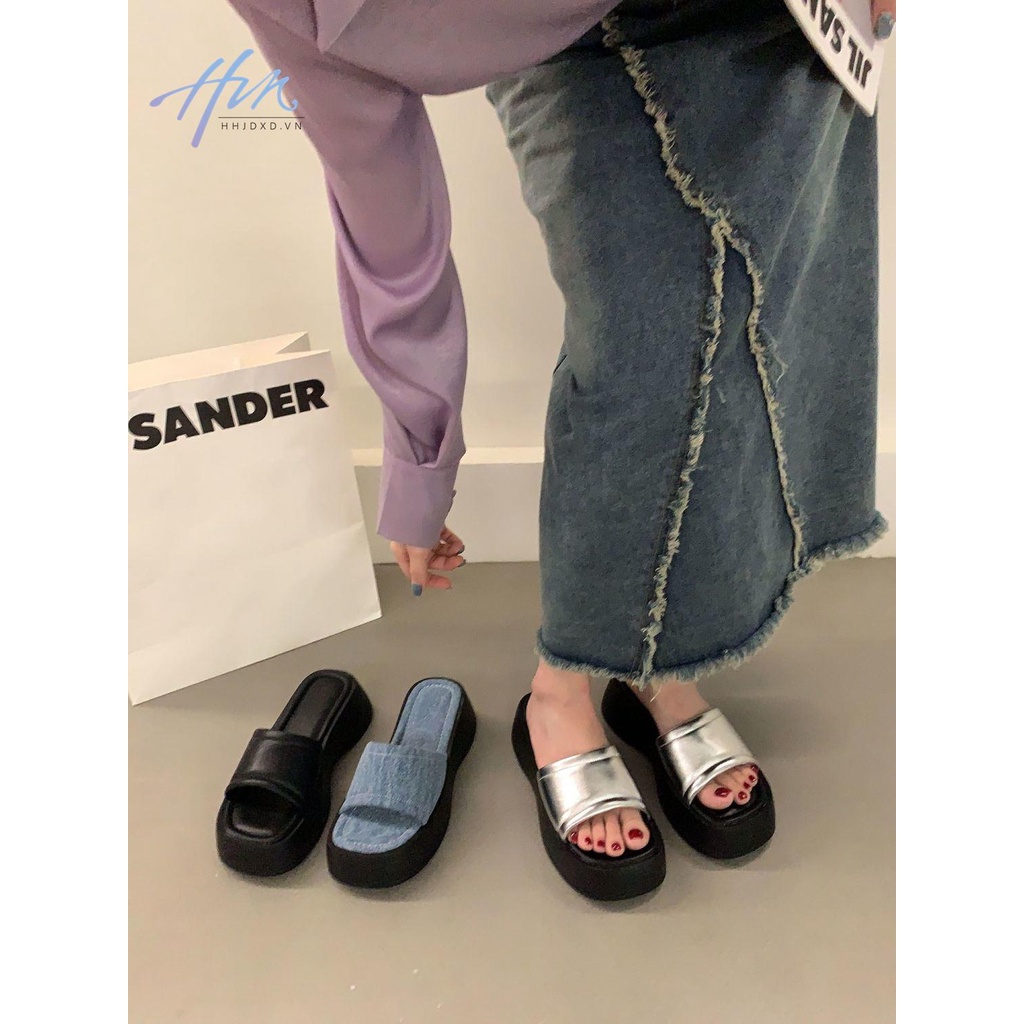 Sandal Đế Xuồng Dày Dặn Màu Bạc Phong Cách Hàn Quốc Thời Trang Mùa Hè 2023 Mới
