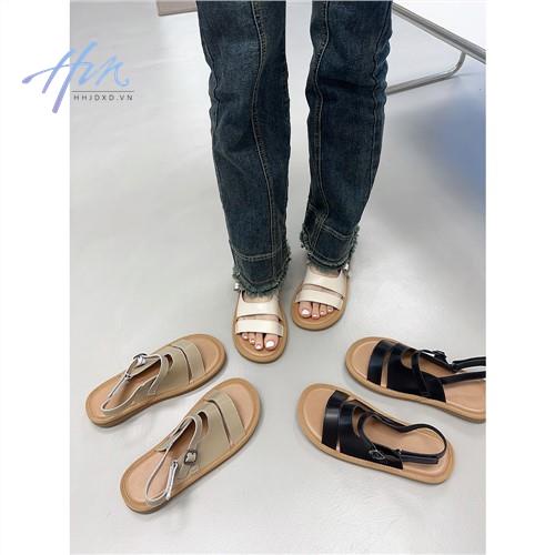 Giày Sandal Đế Mềm Phẳng Hở Ngón Mùa Hè 2023 Có Khóa Cài Phong Cách Roman Cho Nữ