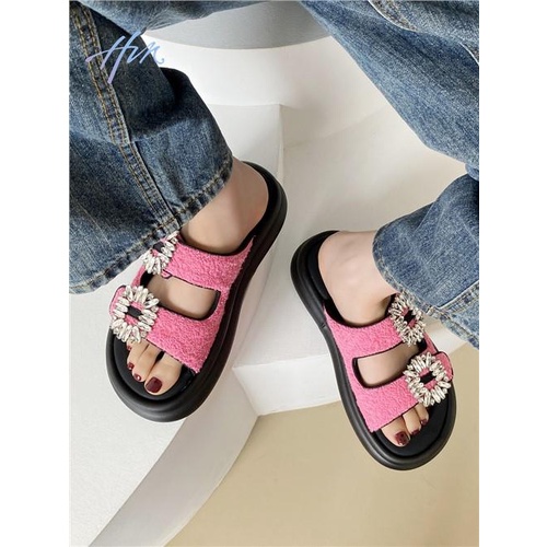 Dép Sandal Đế Dày Chống Trượt Quai Đính Đá Vuông Thời Trang Mùa Hè 2023 Mới Cho Nữ