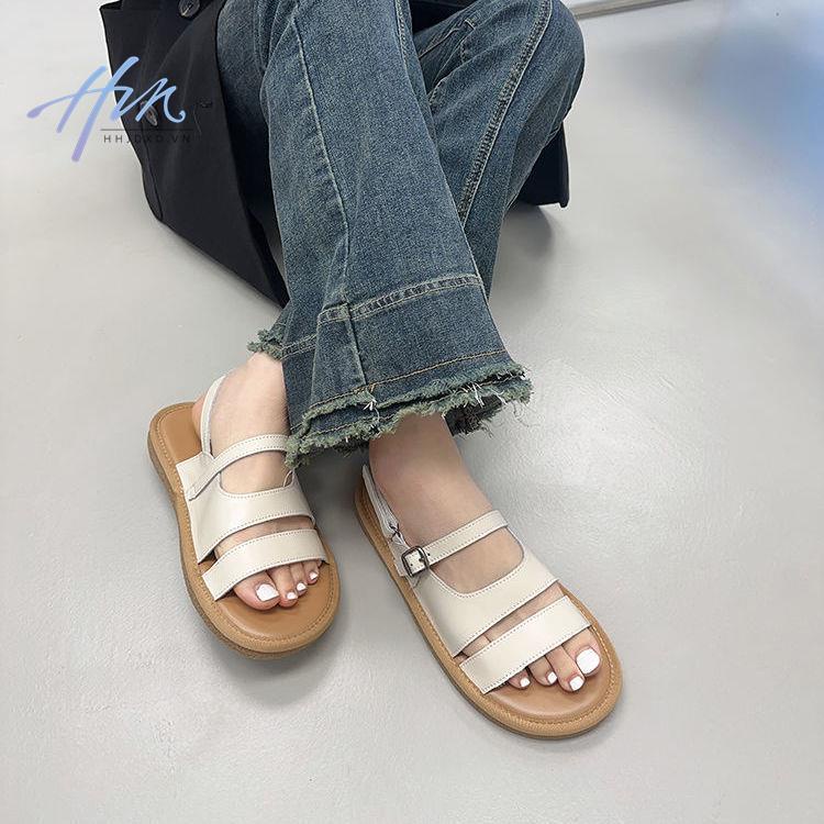 Giày Sandal Đế Mềm Phẳng Hở Ngón Mùa Hè 2023 Có Khóa Cài Phong Cách Roman Cho Nữ