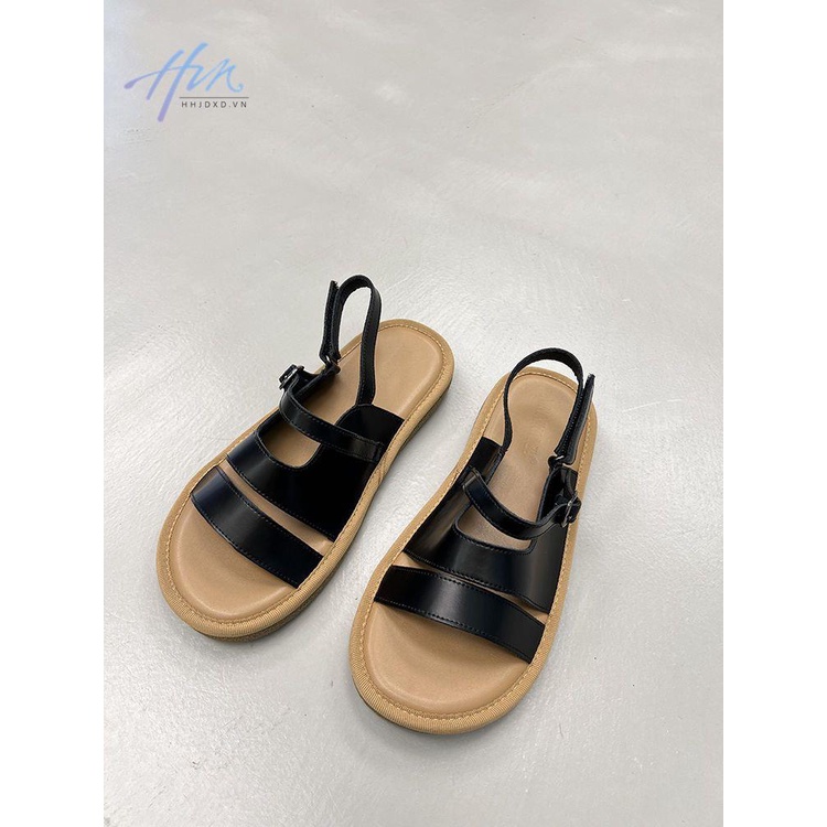 Giày Sandal Đế Mềm Phẳng Hở Ngón Mùa Hè 2023 Có Khóa Cài Phong Cách Roman Cho Nữ