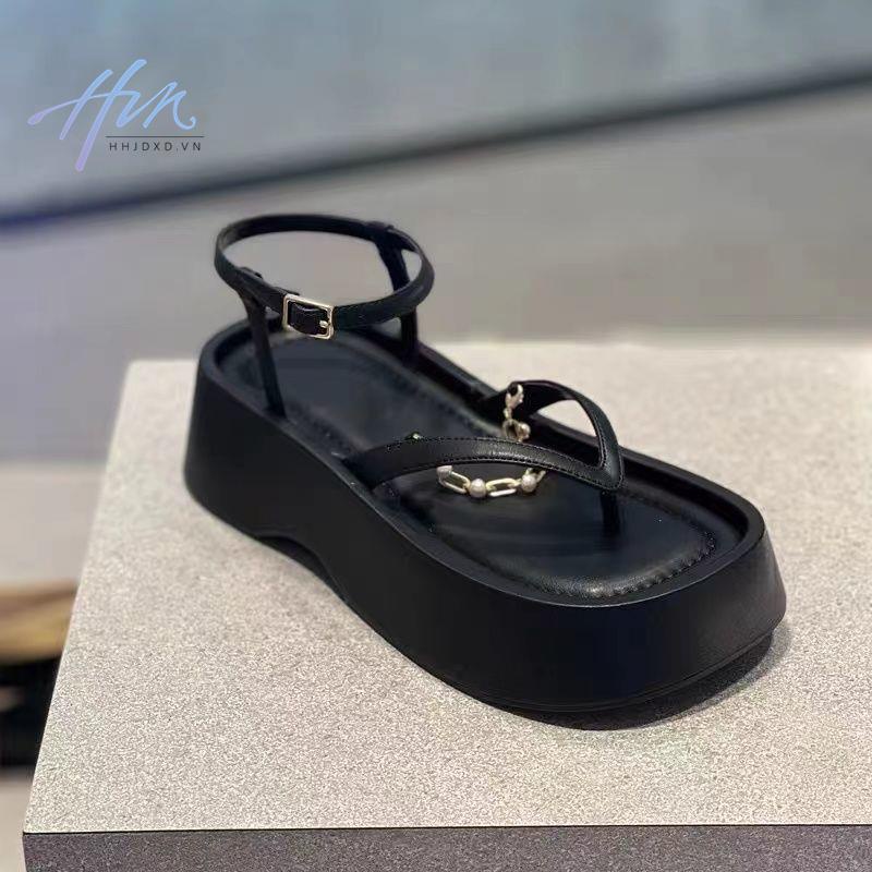 Giày Sandal Xỏ Ngón Đế Dày Quai Xỏ Hạt Phong Cách Hàn Quốc Thời Trang Mùa Hè Cho Nữ