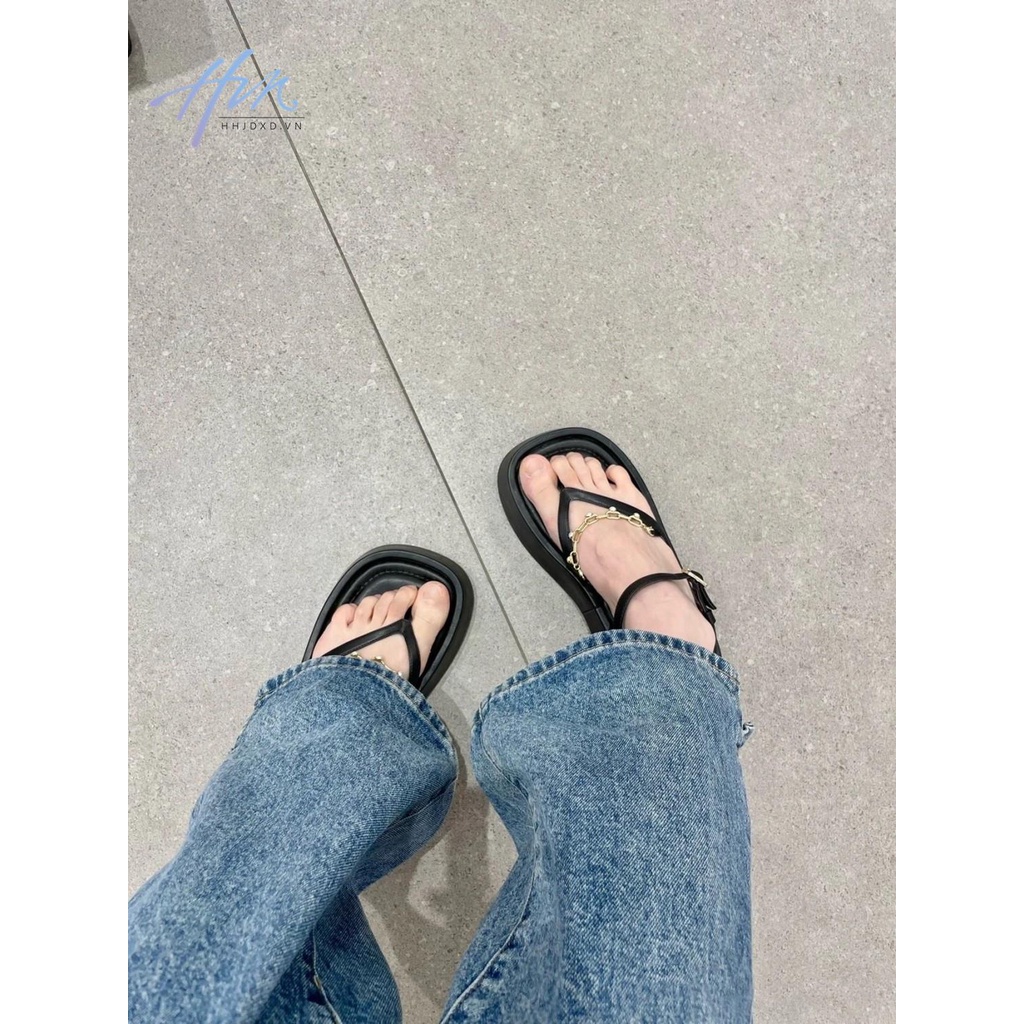Giày Sandal Xỏ Ngón Đế Dày Quai Xỏ Hạt Phong Cách Hàn Quốc Thời Trang Mùa Hè Cho Nữ