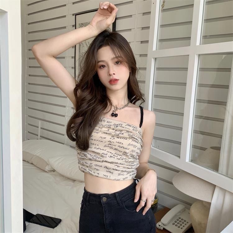 Áo Hai Dây In Chữ Phong Cách Hàn Quốc Mới Cho Nữ