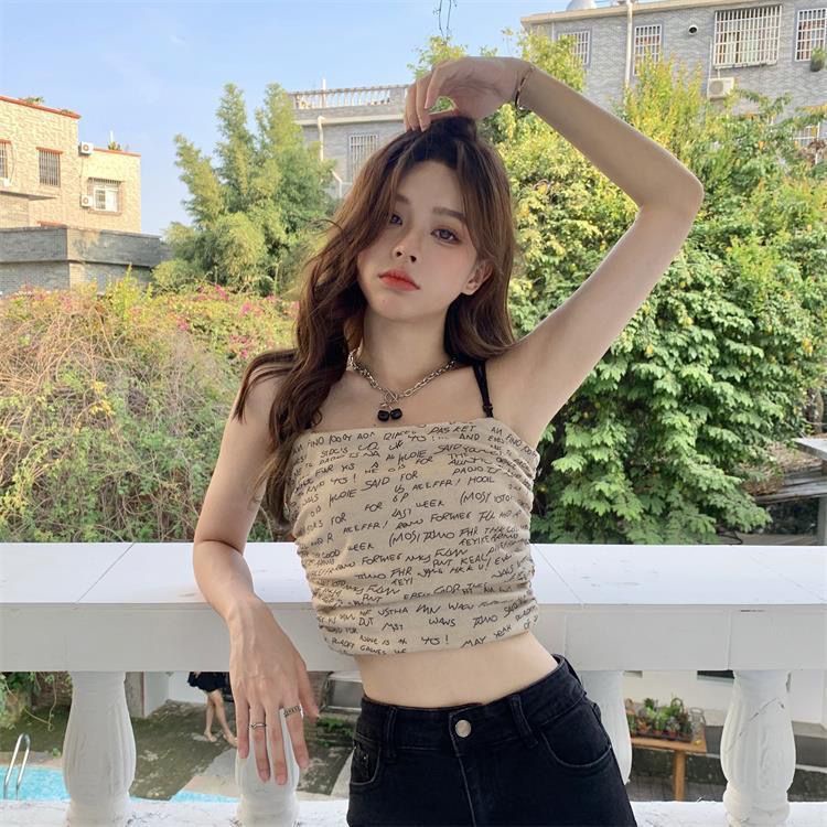 Áo Hai Dây In Chữ Phong Cách Hàn Quốc Mới Cho Nữ