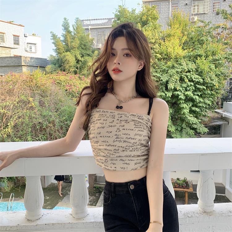 Áo Hai Dây In Chữ Phong Cách Hàn Quốc Mới Cho Nữ