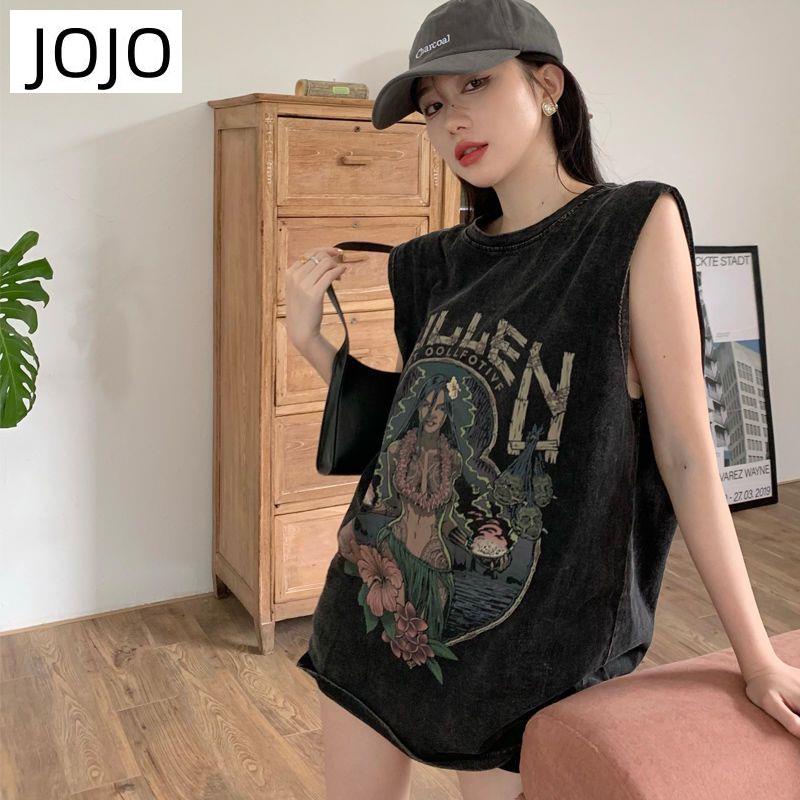 Áo Thun Thể Thao Không Tay Dáng Rộng Thêu Chữ Phong Cách Retro Dành Cho Nữ
