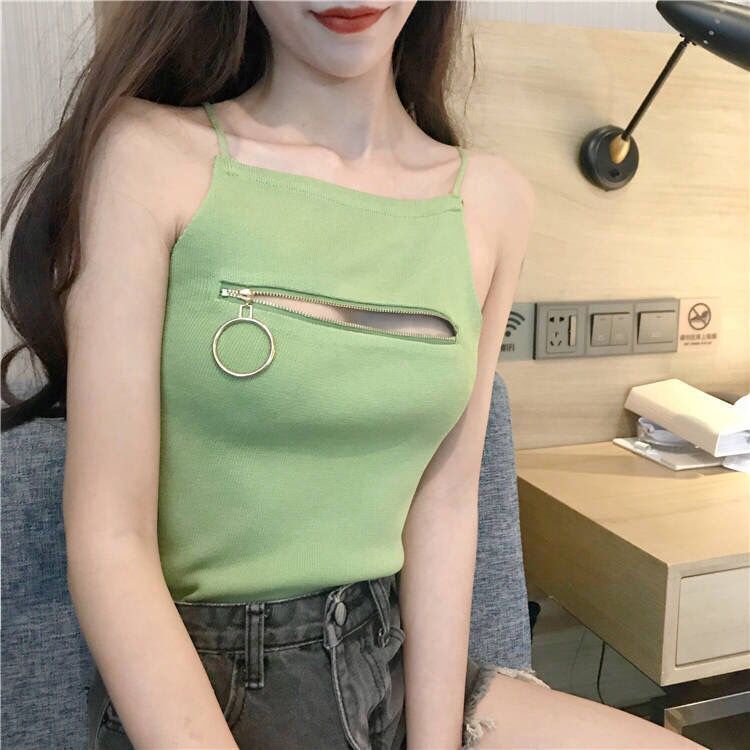 Gợi Cảm Cẩn Thận Máy Dây Kéo Ngực Suspender Top Mùa Hè Nữ 2022 Mới Áo Khoác Ngoài Mỏng Phù Hợp Với Áo Vest Nhỏ Hợp Thời
