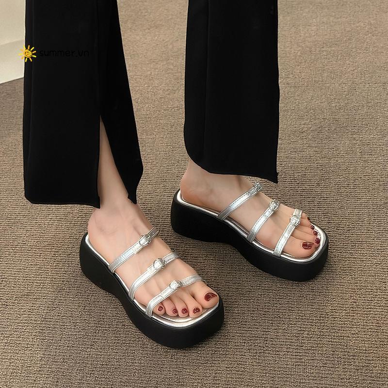 Dép Sandal Đế Xuồng Dày Quai Mảnh Thời Trang Mùa Hè Dành Cho Nữ