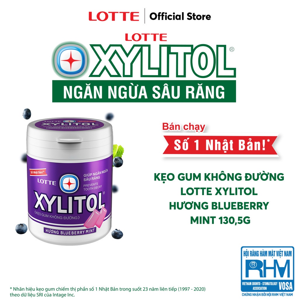 Kẹo Gum không đường Lotte Xylitol - Hương Blueberry Mint 130,5 g