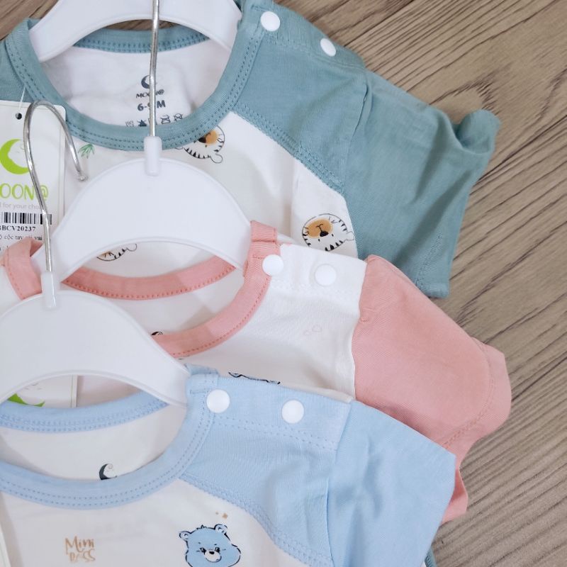 Moon@ 2023 Bộ quần áo cộc tay mùa hè cúc vai vải pettit siêu mềm mát cho bé trai bé gái 7-15kg