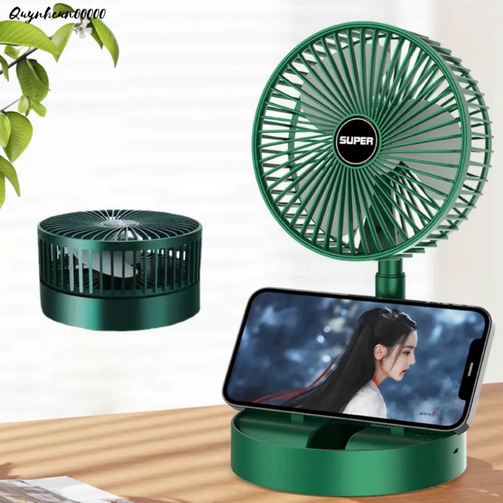 Quạt tích điện để bàn mini Super gấp gọn có thể kéo dài 3 tốc độ gió xoay 360 cổng sạc usb tiện dụng