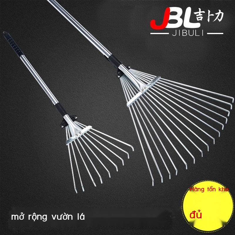 Có thể thu vào vườn rụng lá cào dây thép không gỉ đầu tròn cỏ dụng cụ làm