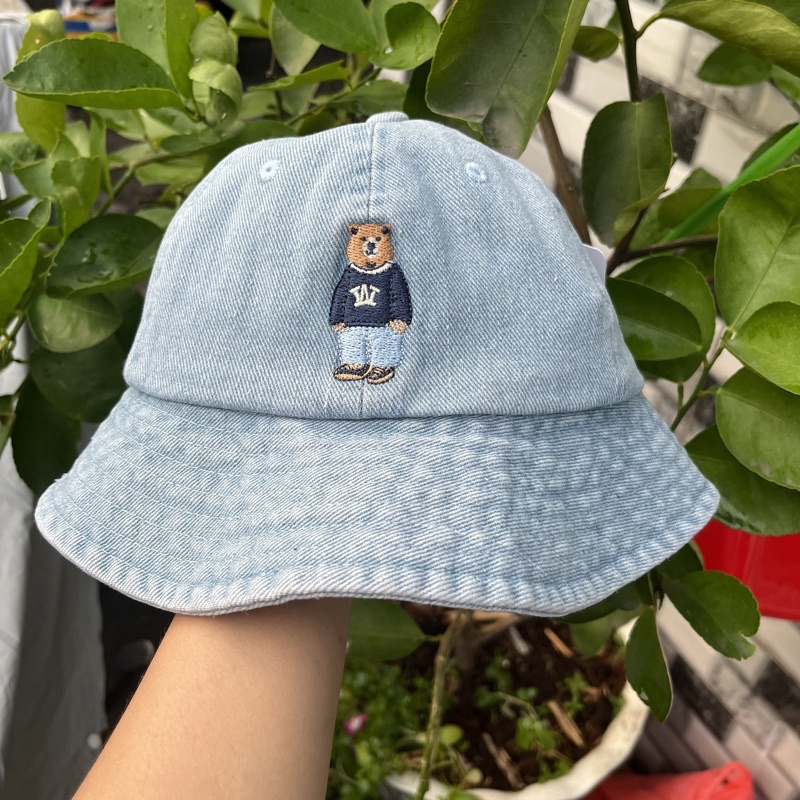 Mũ nón bucket jean gấu thời thượng Unisex