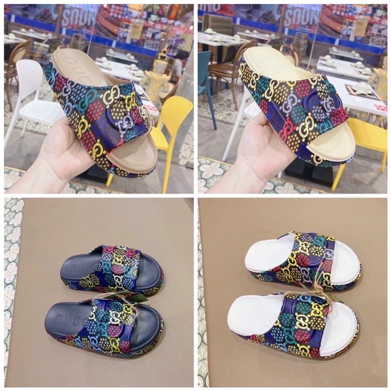Dép nhựa đúc  GC nguyên khối pha màu hàng quảng châu đế cao 3cm