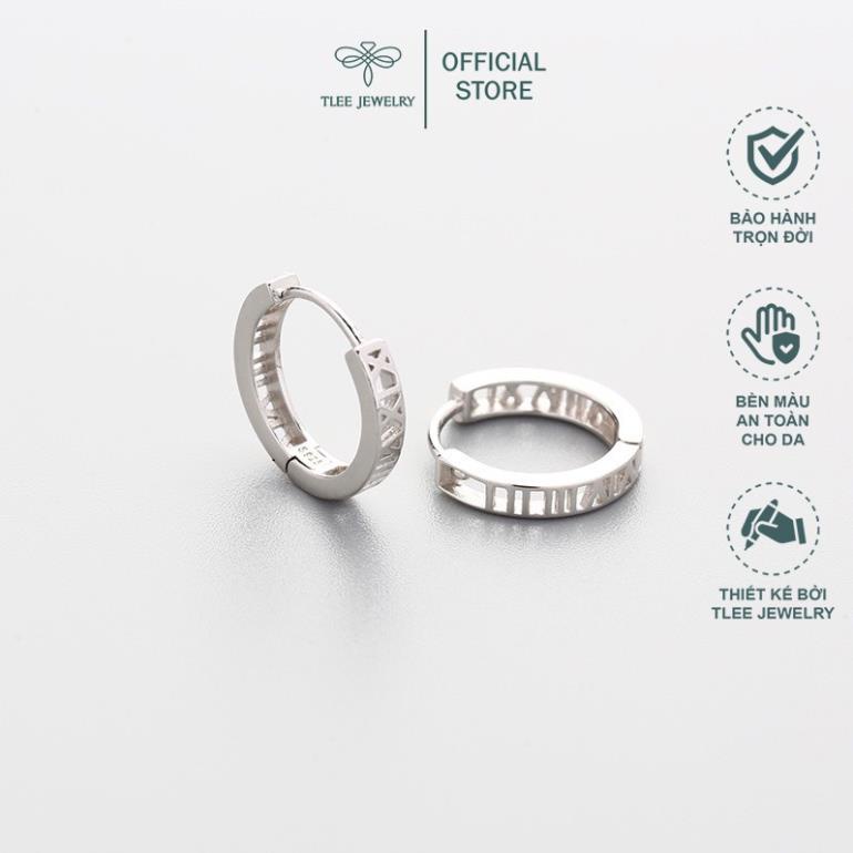 Khuyên tai bạc unisex tròn chốt bấm hình số la ma lạ mắt TleeJewelry B0155