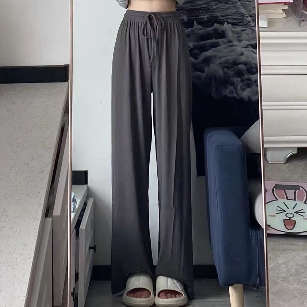 Jiashucheng Quần Ống Rộng Lưng Cao Bằng Lụa Lạnh Mỏng Phong Cách Mới Mùa Hè Dễ Phối Đồ Dành Cho Bạn Nữ