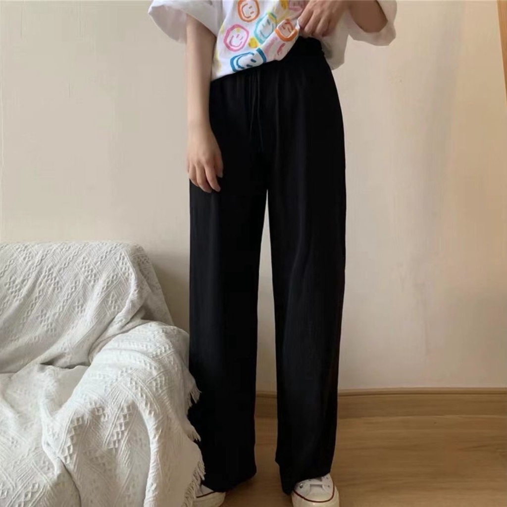 Jiashucheng Quần Ống Rộng Lưng Cao Bằng Lụa Lạnh Mỏng Phong Cách Mới Mùa Hè Dễ Phối Đồ Dành Cho Bạn Nữ