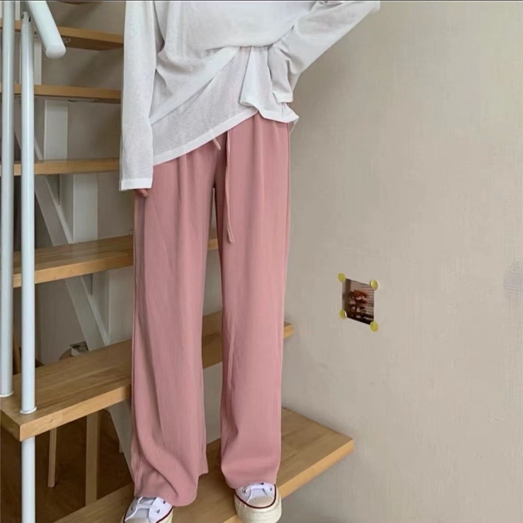 Jiashucheng Quần Ống Rộng Lưng Cao Bằng Lụa Lạnh Mỏng Phong Cách Mới Mùa Hè Dễ Phối Đồ Dành Cho Bạn Nữ