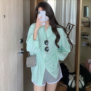 Áo sơ mi dài tay kẻ sọc nhỏ phom thụng hàn quốc