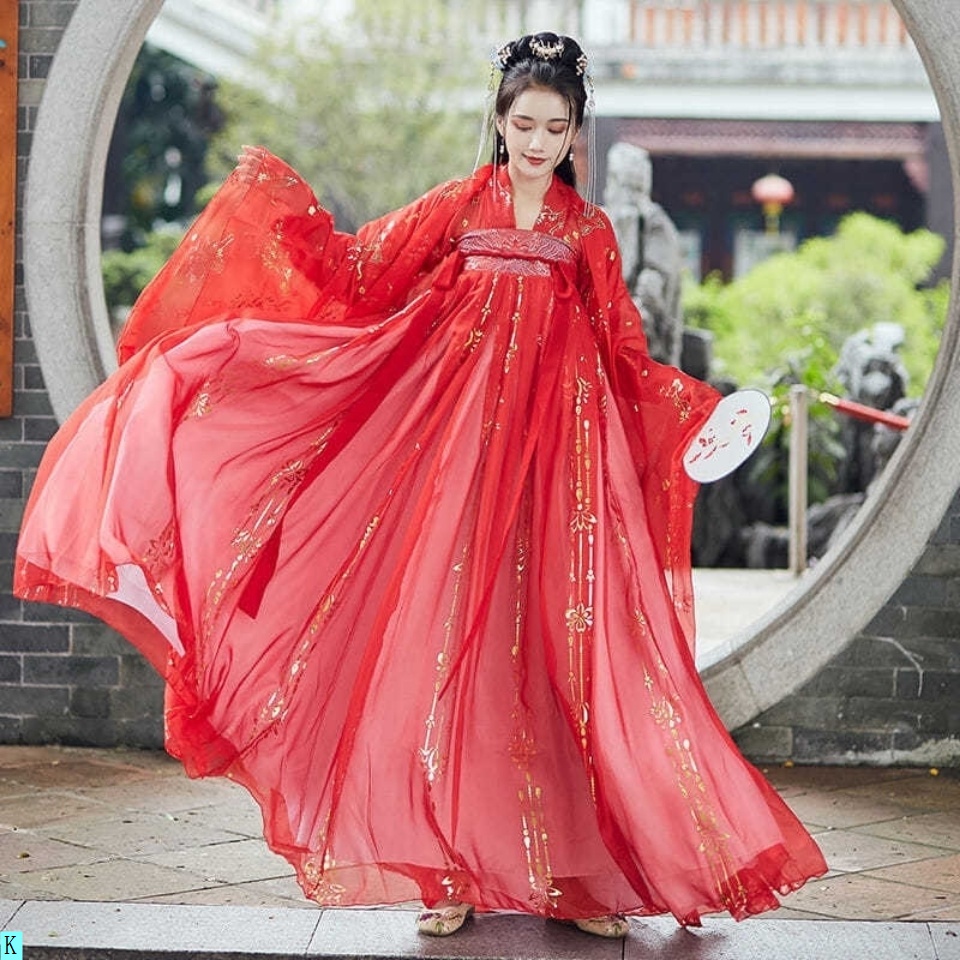 Váy Hán Phục Dài Ngang Ngực Tay Rộng Phong Cách Trung Hoa Mới Cho Nữ