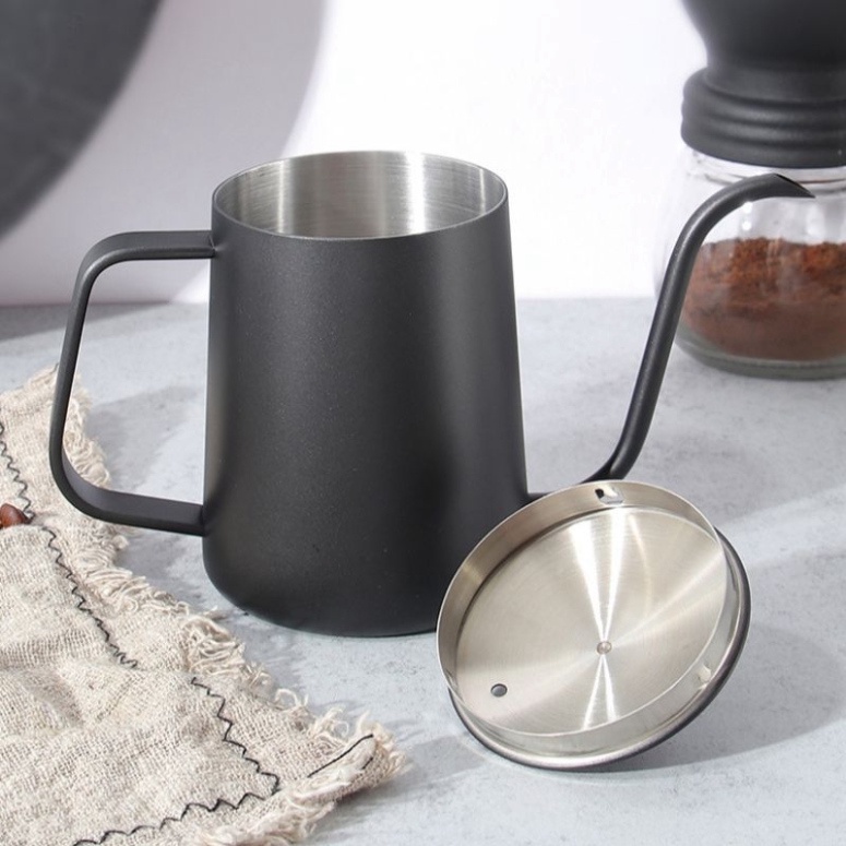 Ấm Đun Nước Cổ Ngỗng Rót Pha Cà Phê Pour Over Vòi Dài Inox 304 có Nắp 350ML - 600ML