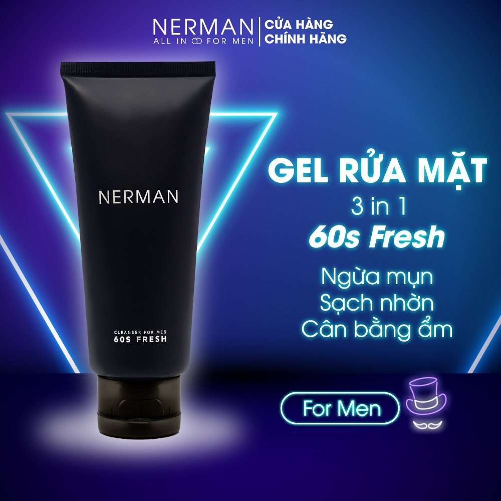 [Mã FMCGNE91 giảm 8% đơn 150K] Gel rửa mặt ngừa mụn nam Nerman Nano Curcumin 60s Fresh 100ml