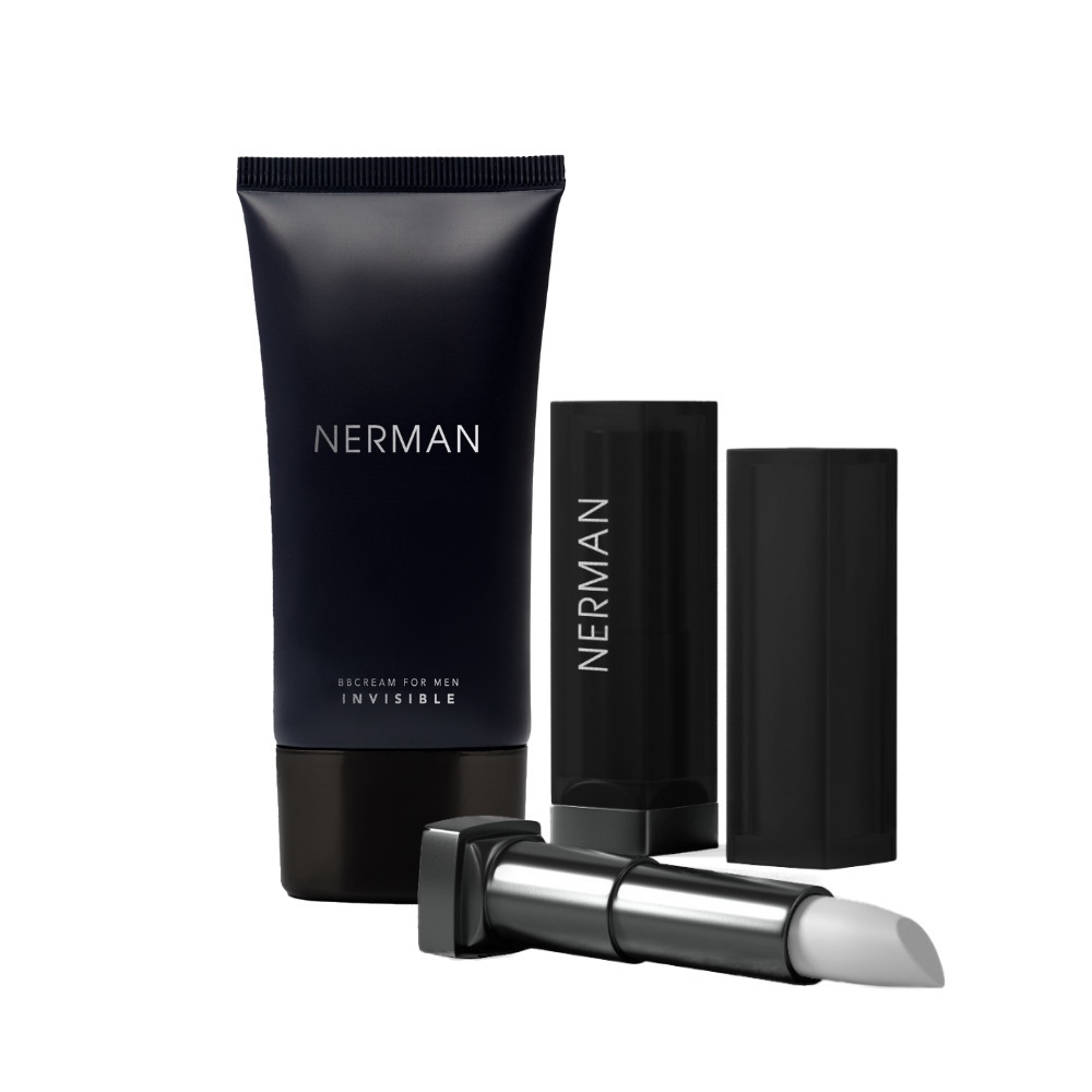 Combo tỏa sáng Nerman - Kem che khuyết điểm, chống nắng Invisible 50g & Son dưỡng ẩm, ngừa thâm Men in Black cho nam 4g