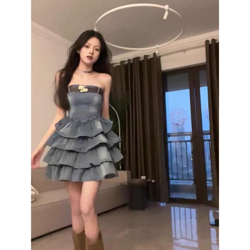 Hàng có sẵn - Đầm mini denim cup ngực kiểu dáng hotgirl sexy thời trang mùa hè cho nữ