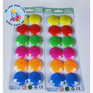 Nam châm tròn vỉ 12 viên đường kính 32mm, đồ dùng giáo cụ dạy học tiếng anh trong học tập của giáo viên tiểu học