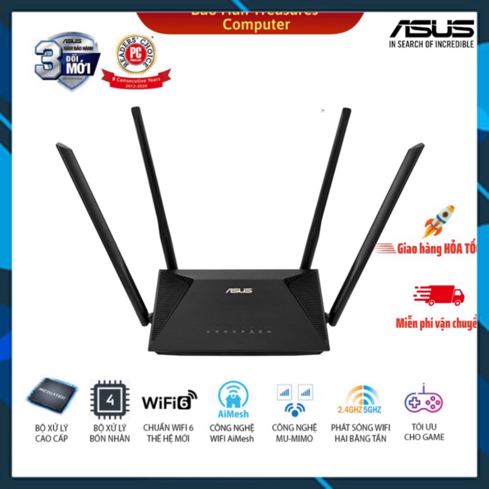 Router Wifi Asus RT-AX53U Chuẩn AX1800 Dual Band WiFi 6 - Hàng Chính Hãng - giảm giá kịch sàn