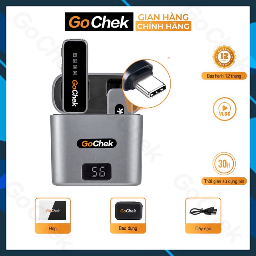 Micro thu âm không dây GoChek kèm Dock sạc lọc tạp âm khi live/quay video/ ghi âm cho điện thoại/máy tính GC-C/D ULTRA -