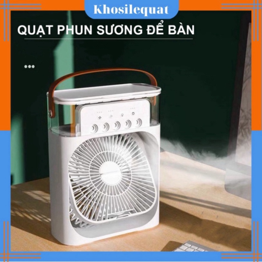 Quạt phun sương để bàn nhỏ gọn, quạt điều hòa hơi nước mini có 5 vòi phun sương kèm đèn led 7 màu tùy chỉnh - VH