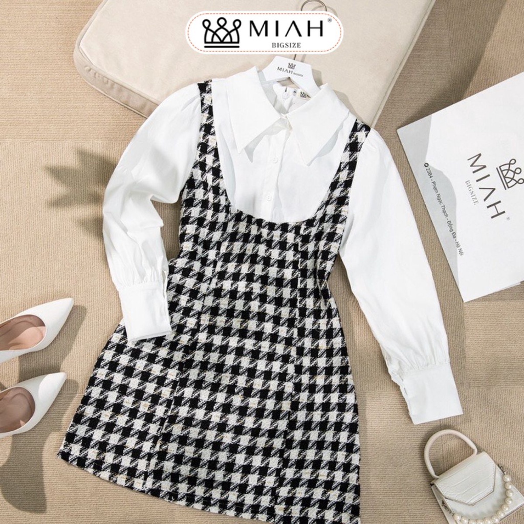 Váy bigsize đầm nữ thiết kế Shandey MIAH BIGSIZE DA0027 họa tiết kẻ caro giả sơ mi mặc đi tiệc đi chơi dạo phố