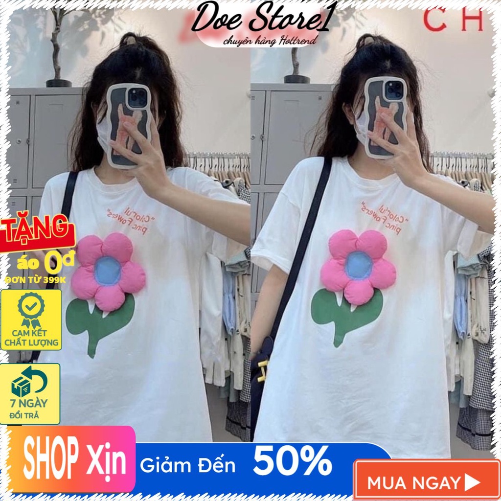 Áo phông nữ Quảng châu gắn hoa loại 1, hàng cottong xịn hoa to
