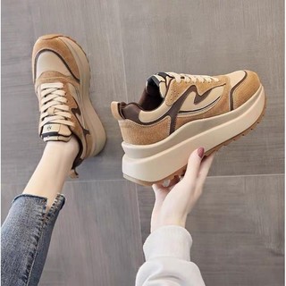 Giày thể thao nữ giày nữ độn đế viền nâu hàng mới về