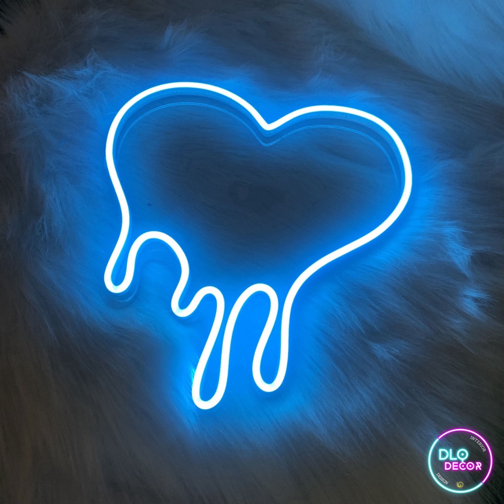 Đèn led neon trái tim tan chảy DLQdecor 25 x 25 cm màu xanh ngọc decor phòng ngủ