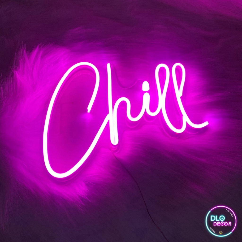 Đèn led neon Chill DLQdecor 15 x 30 cm màu hồng decor phòng ngủ siêu chill