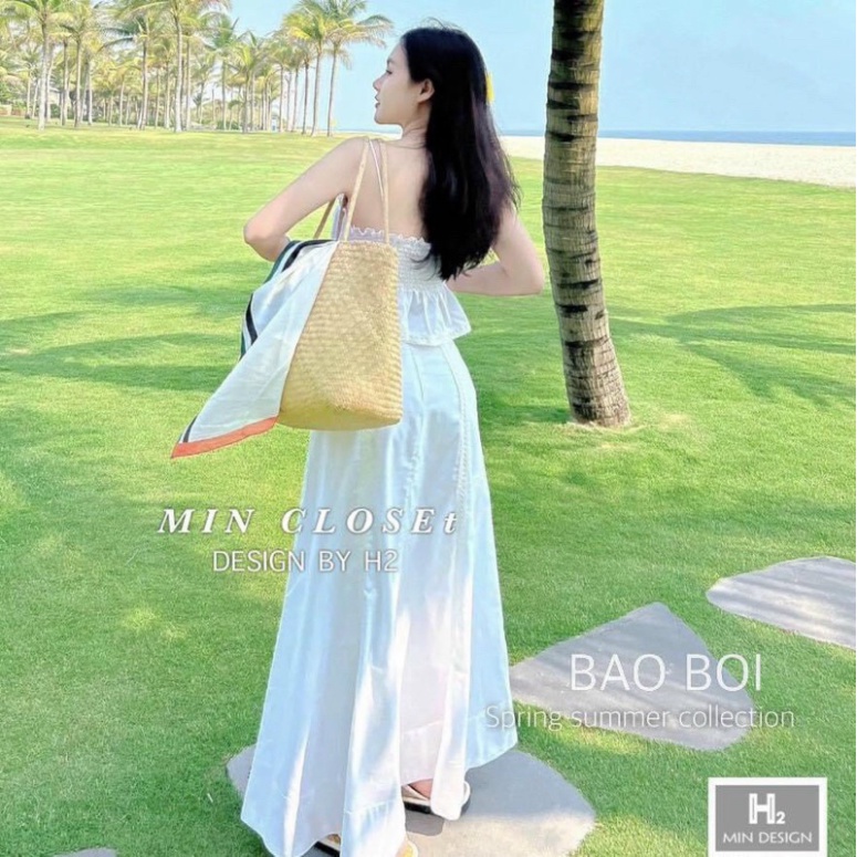 Sét Áo Hai Dây Bo Chun Kèm Chân Váy Dài Xoè Trơn Màu Basic LT006 (HỎA TÔC)