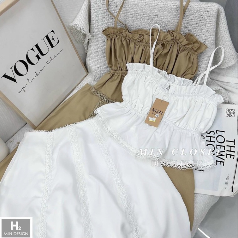 Sét Áo Hai Dây Bo Chun Kèm Chân Váy Dài Xoè Trơn Màu Basic LT006 (HỎA TÔC)