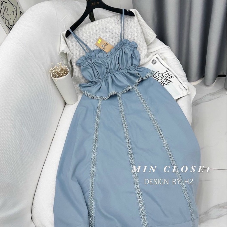 Sét Áo Hai Dây Bo Chun Kèm Chân Váy Dài Xoè Trơn Màu Basic LT006 (HỎA TÔC)