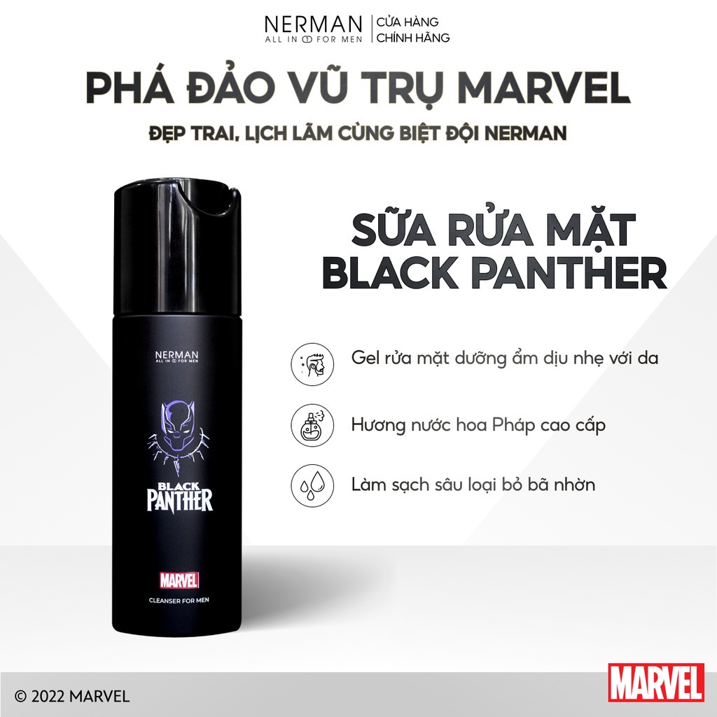 Combo Black Panther Marvel Collection Nerman - Sữa tắm gội 2 in 1 350g & Sữa rửa mặt 100g