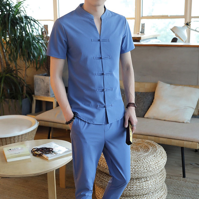 Bộ Quần Áo Thể Thao Ngắn Tay Phong Cách Trung Hoa Thời Trang Mùa Hè Cho Nam