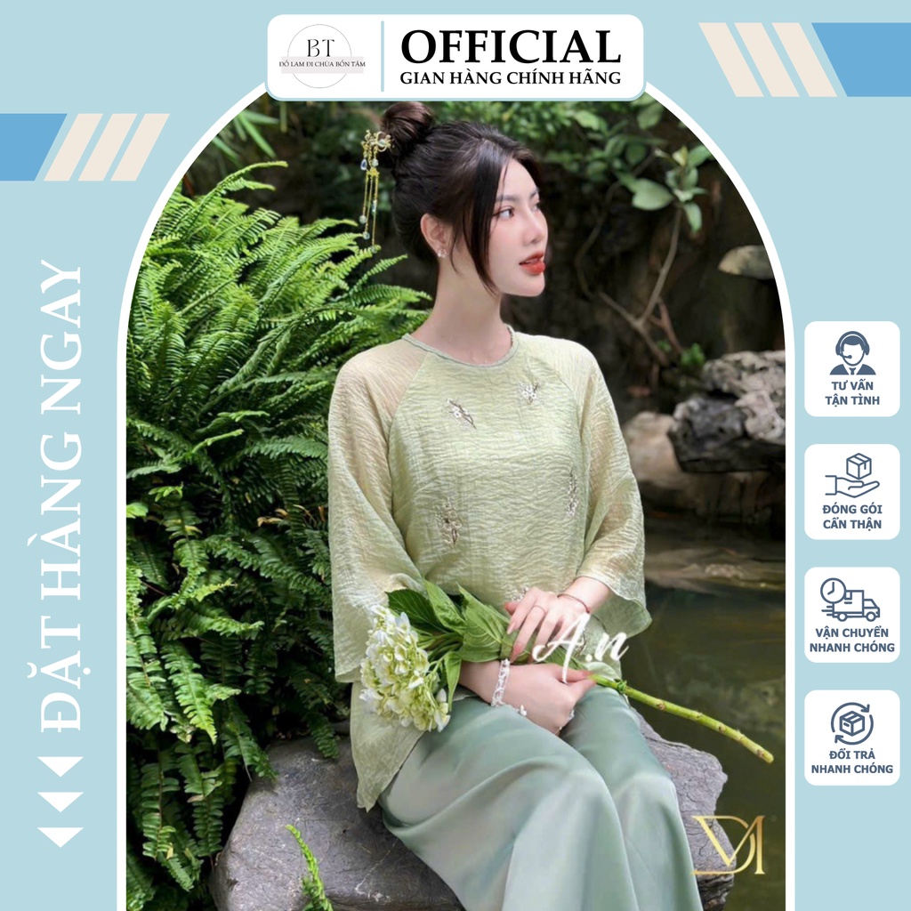 Đồ lam đi chùa nữ - Pháp phục cao cấp Bổn Tâm mẫu voan mới chất lượng mềm min thoải mái phối họa tiết xinh xắn