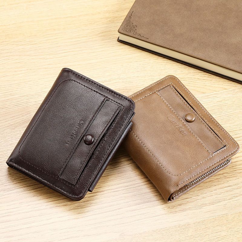 Ví Da CarrKen2023 Dáng Vuông Có Khóa Kéo Phong Cách retro Cho Nam