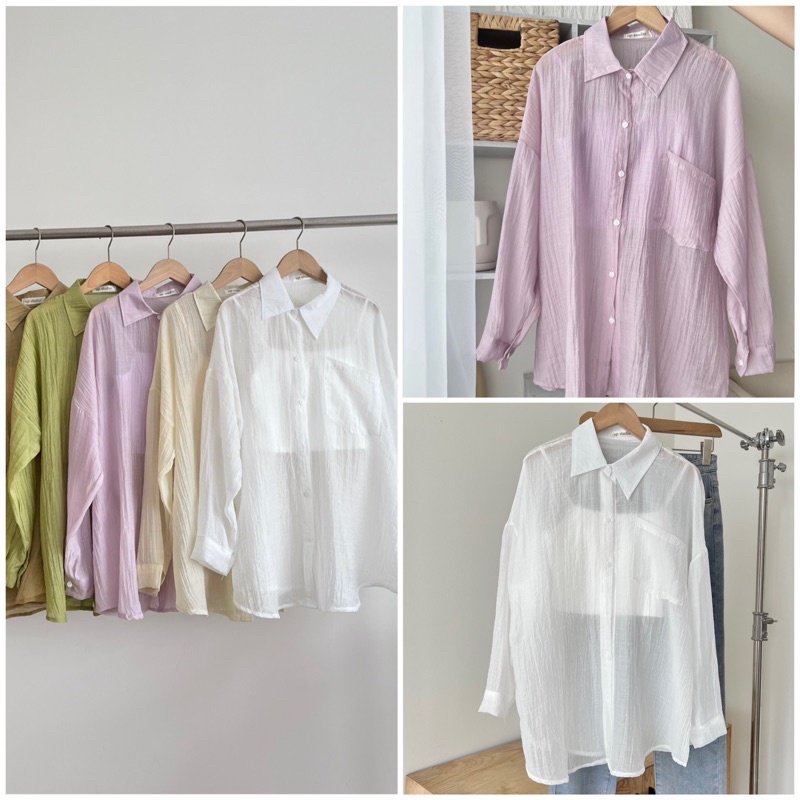 S19 Set 2 món áo sơ mi tơ mỏng kèm 2 dây full 6 màu