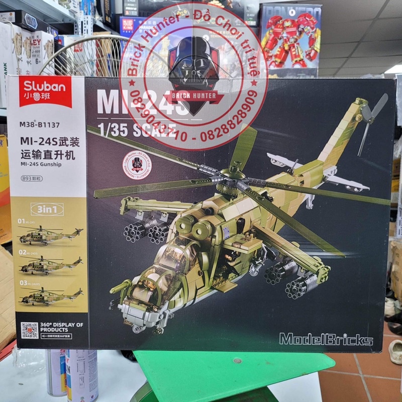 Sluban M38 B1137 Russian Army mô hình lắp ráp 3 trong 1 trực thăng chiến đấu Mi-24S Mi-24DS Mi-24VPS của quân đội Nga