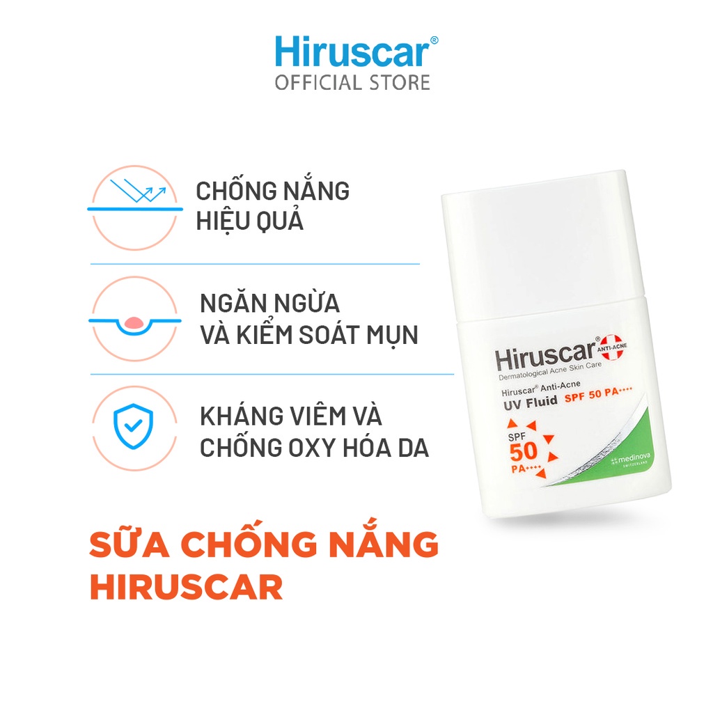 ✅(Chính Hãng) Sữa chống nắng dành cho da dầu, nhờn mụn Hiruscar Anti-Acne UV Fluid 25g SPF50 PA+