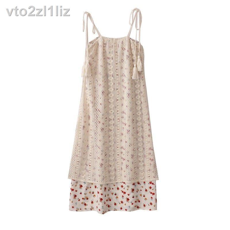 ❣¤☸Mùa Hè Mới Bohemian Retro Tua Rua Phối Ren Rời Mỏng Giả 2 Dây Treo Đầm Váy Dài