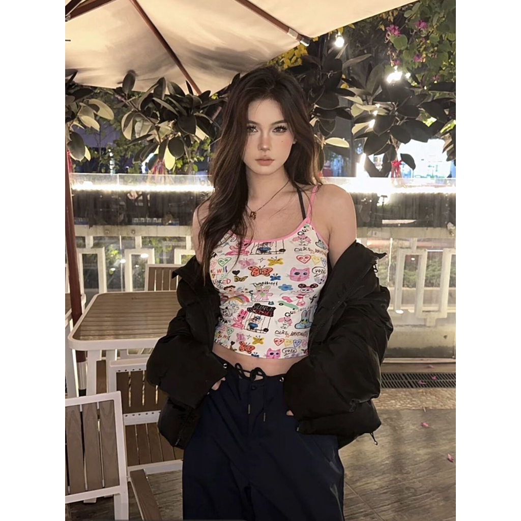 Jiashucheng Áo Hai Dây Dáng Ngắn Phong Cách Mới Thời Trang Cho Nữ